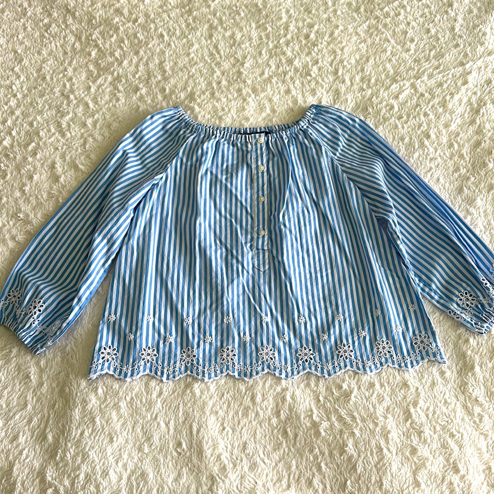 Polo Ralph Lauren girls size 6 blue white stripe eyelet detail long sleeve shirt